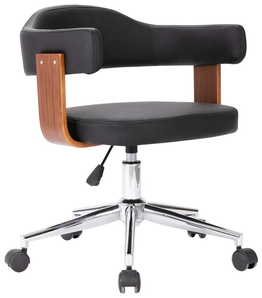 3054836 vidaXL Cadeira escritório giratória madeira curvada/couro artif. preto