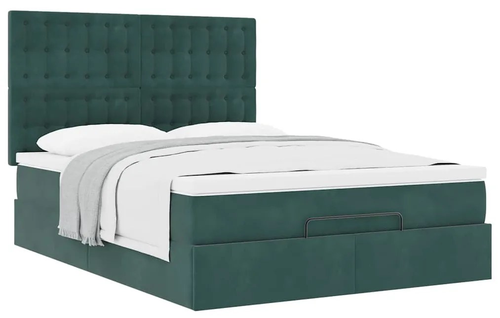 Estrutura cama otomana colchões 140x200 cm veludo verde escuro