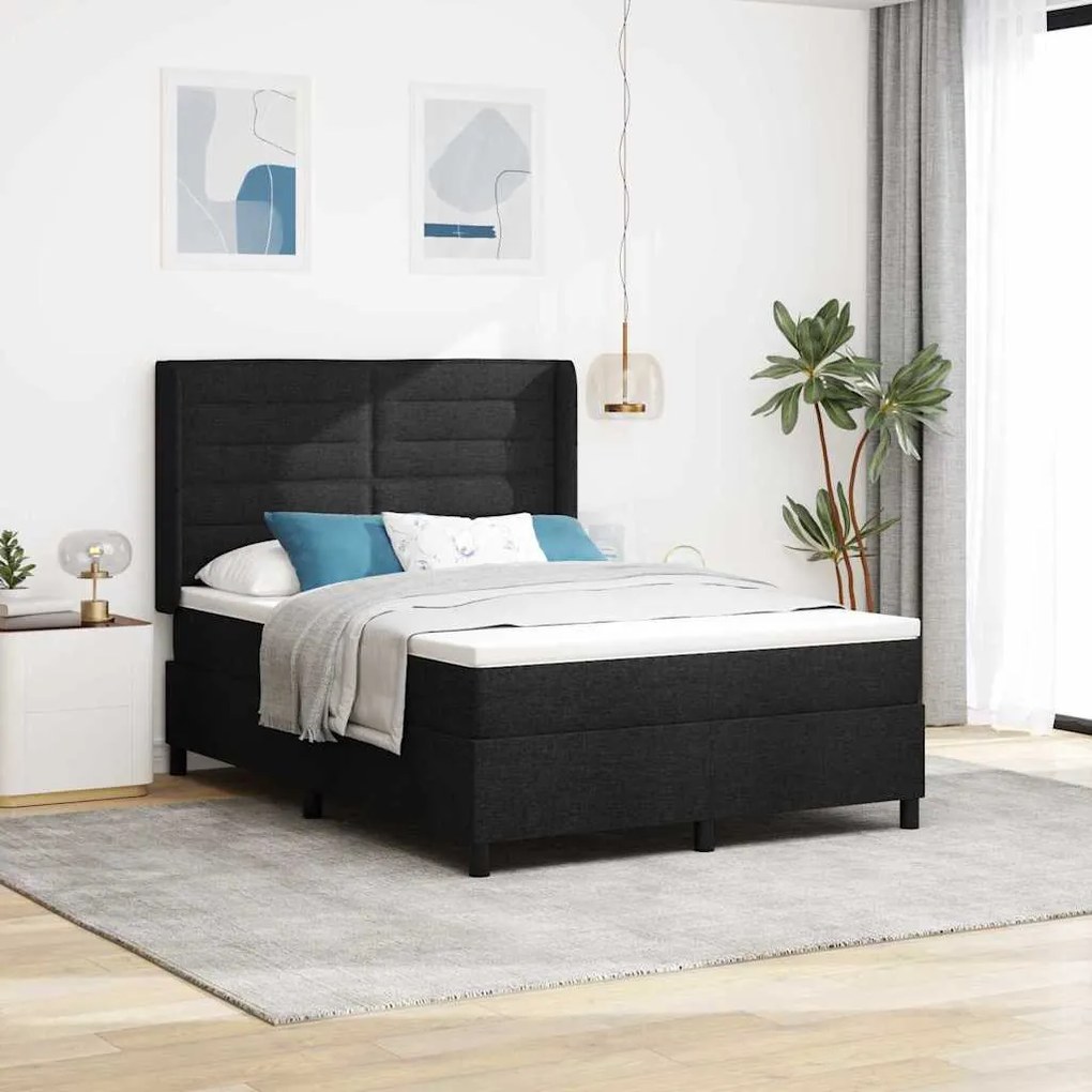 vidaXL Cama Box com colchão com cabeceira Preto 140 x 190 cm tecido