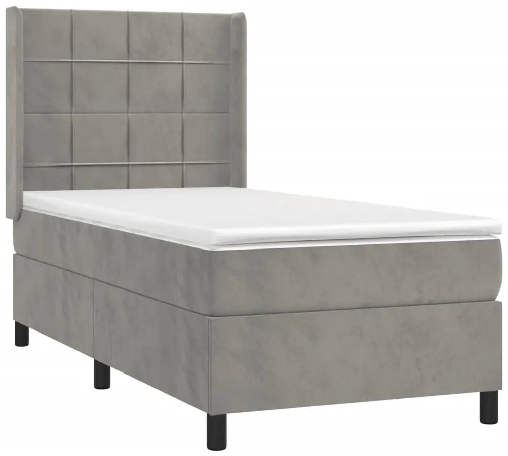 Cama box spring c/ colchão/LED 80x200 cm veludo cinzento-claro
