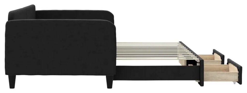 Sofá-cama com gavetão e gavetas 100x200 cm tecido preto