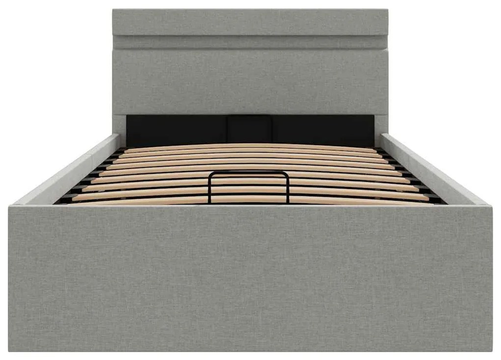 Cama hidráulica arrumação c/ LED 90x200cm tecido cinzento-claro