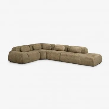 Sofá Modular De Canto Em 4 Peças Com Chaise Longue Direita Em Chenille Embalado A Vácuo Mérida Chenille Grossa Verde Sálvia - Sklum