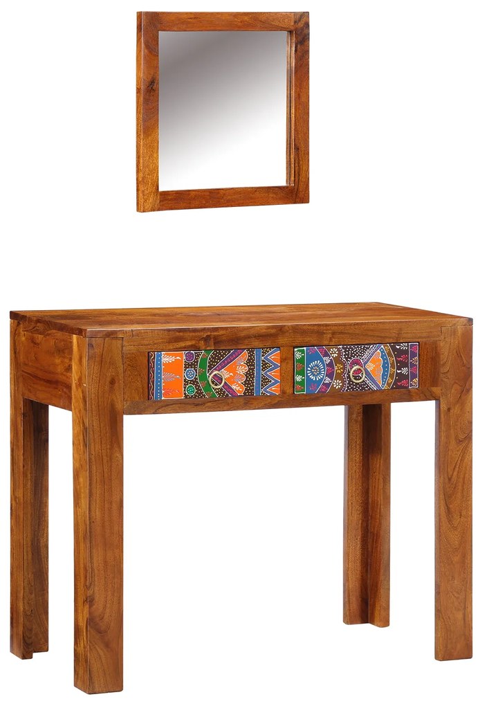 Mesa de Maquilhagem com Espelho Castanho Madeira Sólida de Acácia