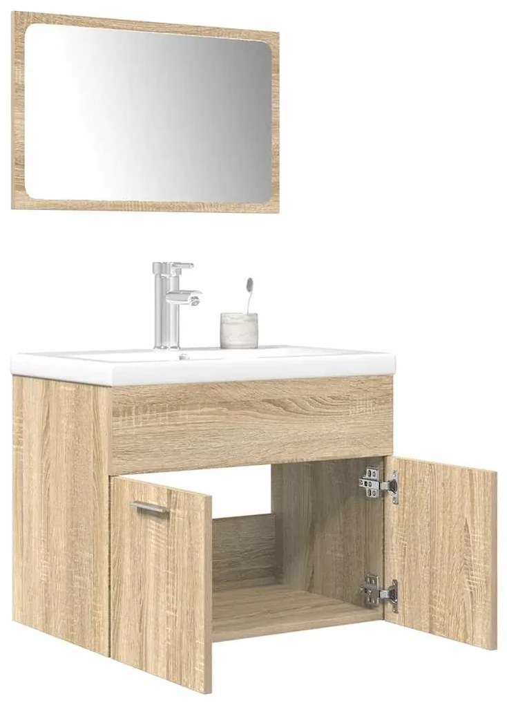 vidaXL 3 pcs conj. móveis casa banho derivados madeira carvalho sonoma