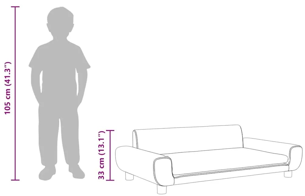 Sofá infantil 100x54x33 cm veludo cinzento-claro