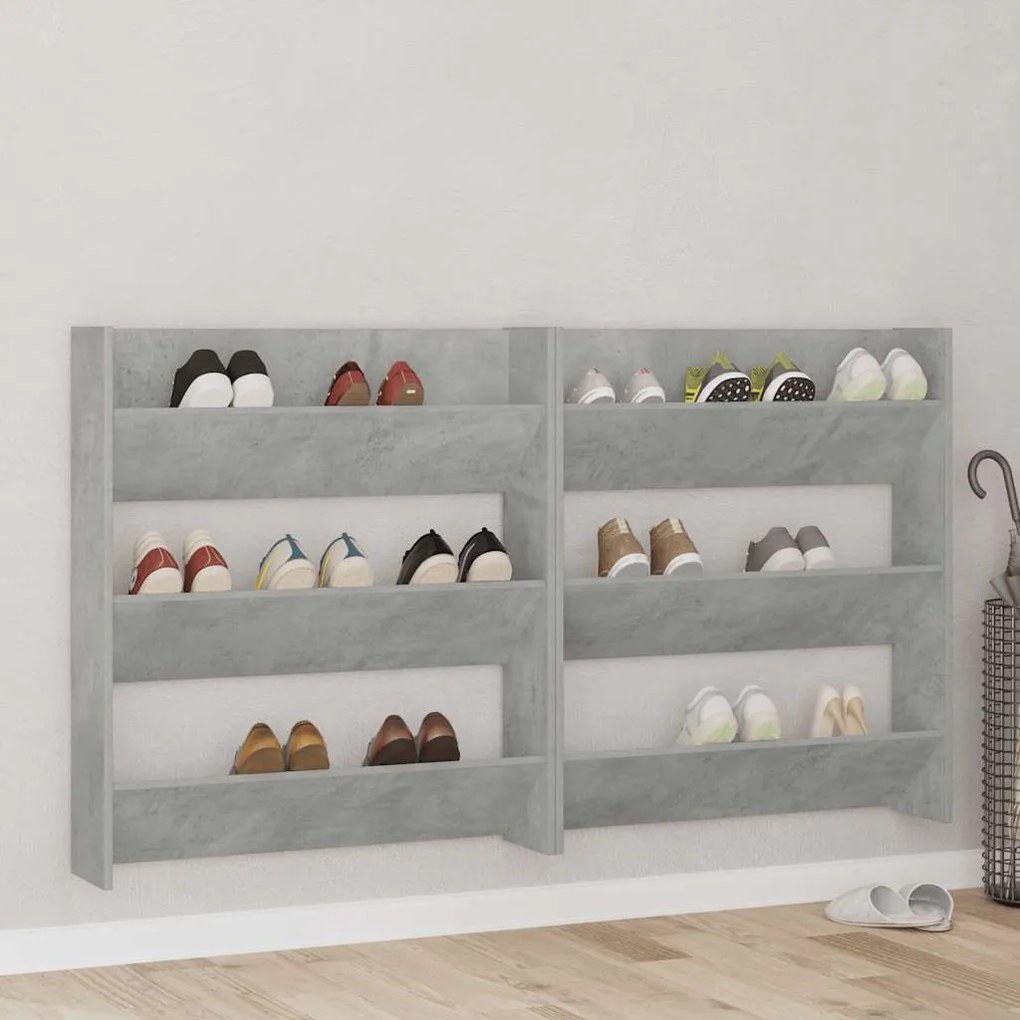 vidaXL Sapateira de parede 80x18x90 cm contraplacado cinzento cimento