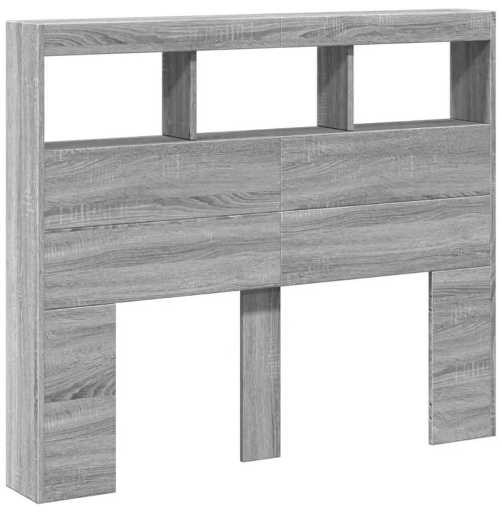 Armário de cabeceira c/ luzes LED 120x17x102 cm cinzento sonoma