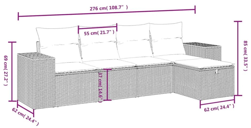5 pcs conjunto sofás de jardim com almofadões vime PE preto