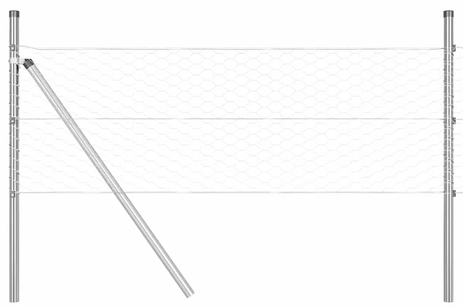 Cerca Hexagonal com 13 Postes Prateada 0,5x25 m Aço Galvanizado