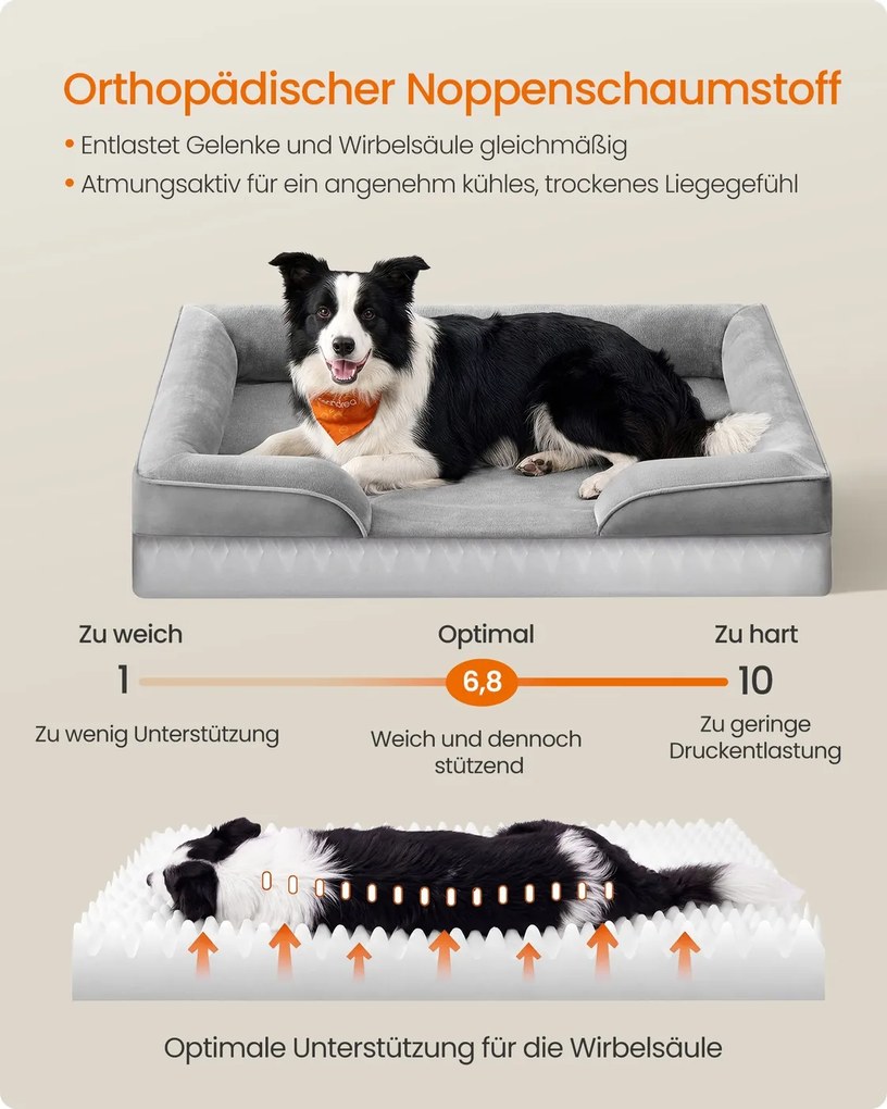Cama ortopédica para cães,  104 x 69 x 17 cm, espuma com saliências cinzenta