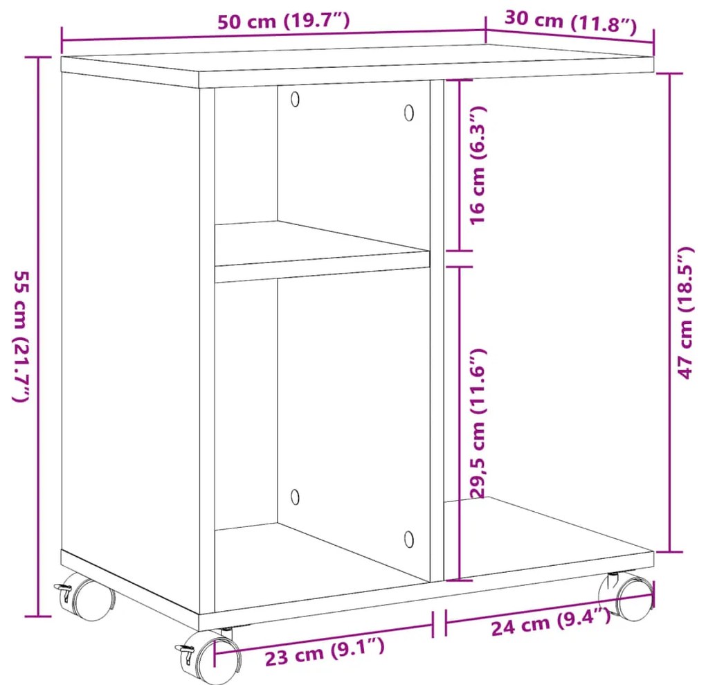 Mesa de apoio c/ rodas 50x30x55 cm derivados de madeira branco