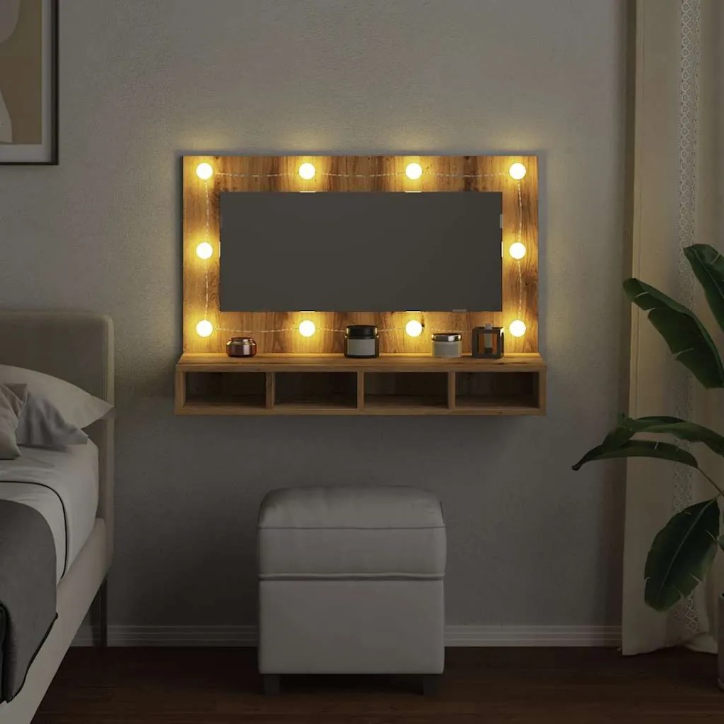 Toucador de Parede com Luzes LED - 90x31,5x62 cm - Carvalho Artisiano