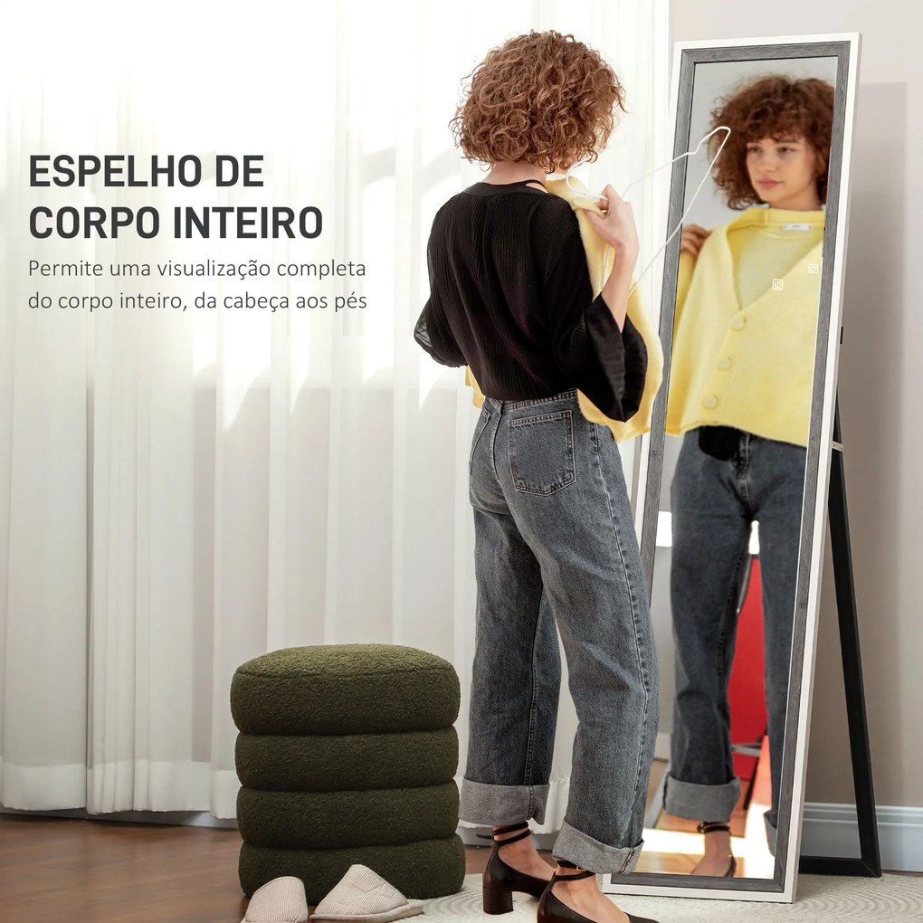 Espelho de Pé 37x157 cm Espelho de Corpo Inteiro com Estrutura de MDF