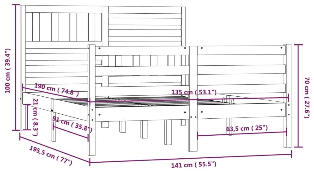 Estrutura de cama casal 135x190 cm madeira maciça