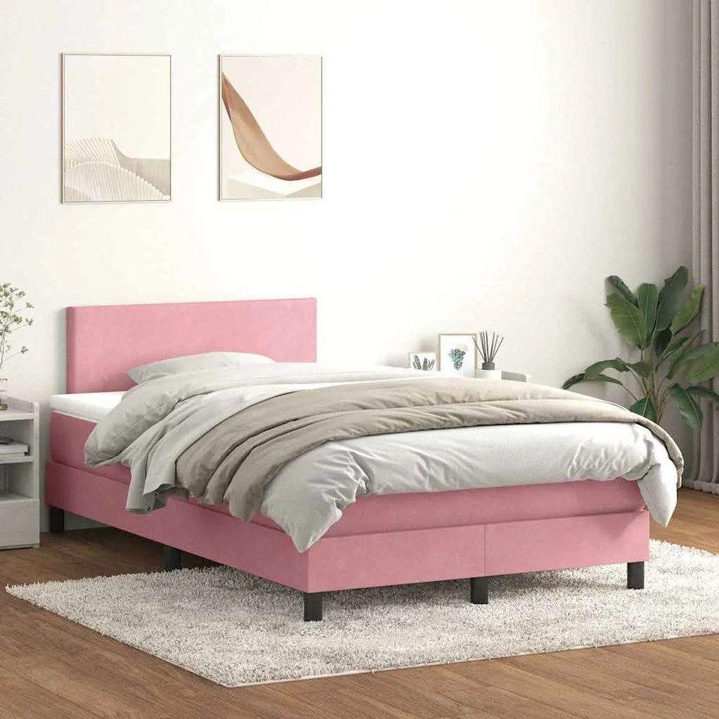 vidaXL Cama box spring c/ colchão e LED 120x210 cm veludo Rosa