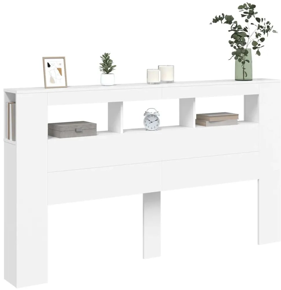 Cabeceira cama c/ LEDs 180x18,5x103,5 cm deriv. madeira branco