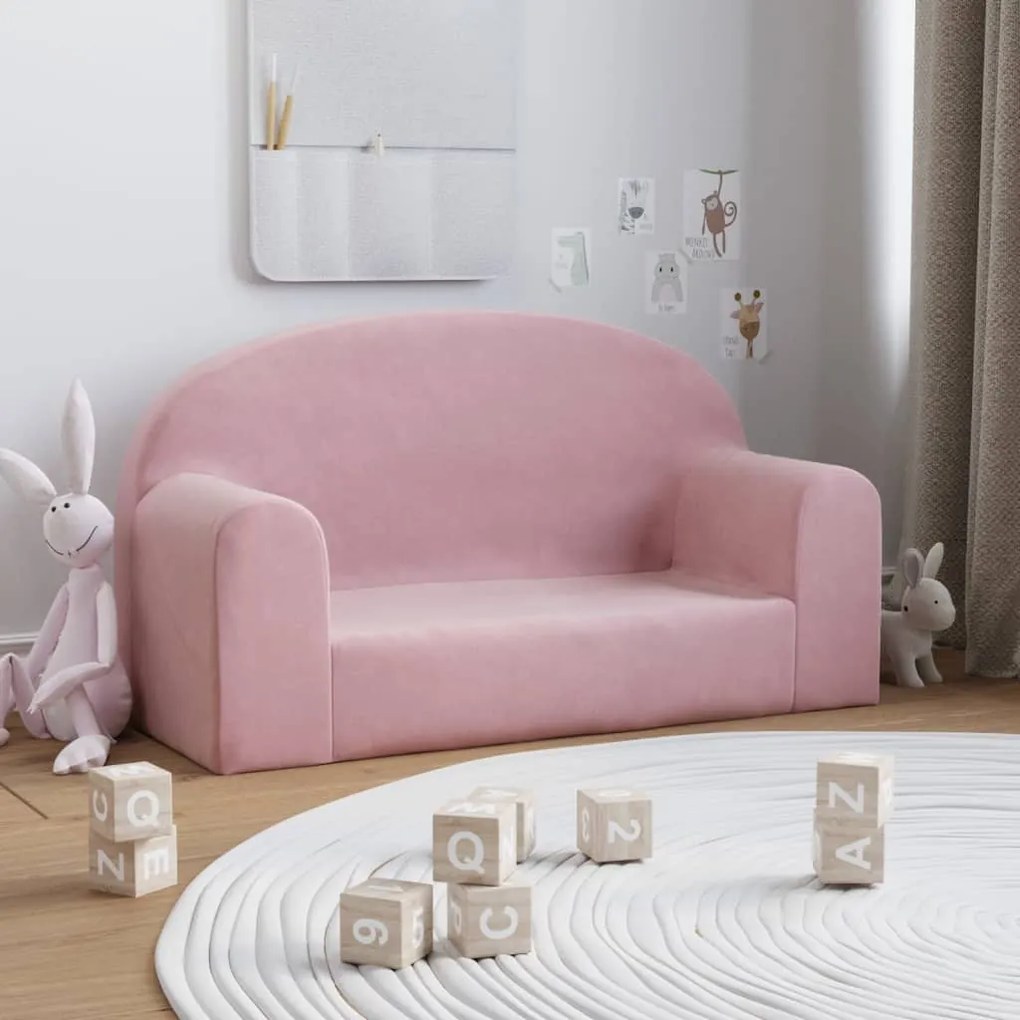 341796 vidaXL Sofá infantil de 2 lugares pelúcia rosa