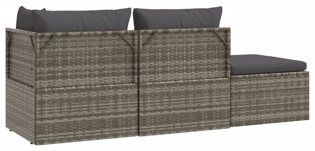 4 pcs conjunto lounge de jardim c/ almofadões vime PE cinzento