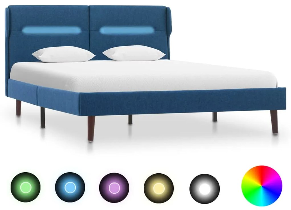 286897 vidaXL Estrutura de cama com LED 120x200 cm tecido azul