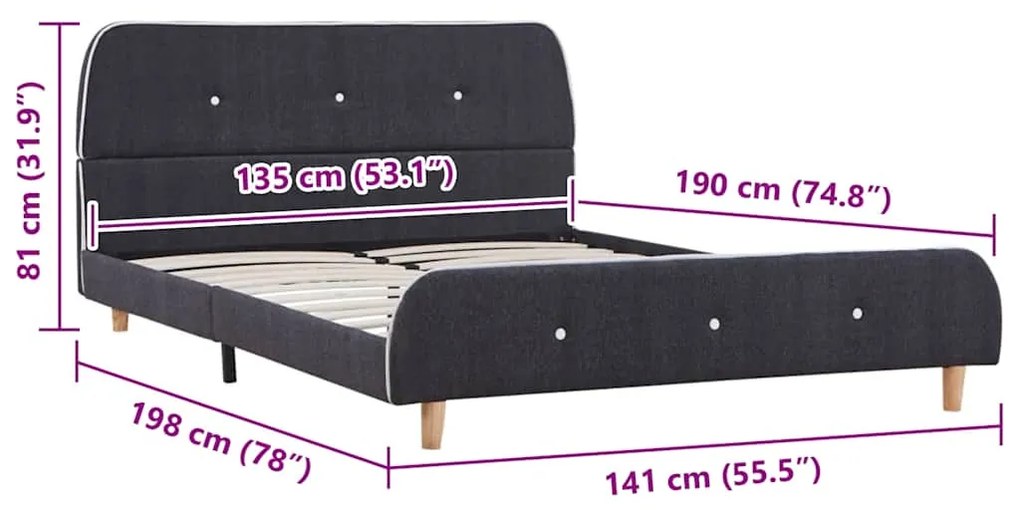 Estrutura de cama sem colchão 135x190 cm tecido cinzento-escuro