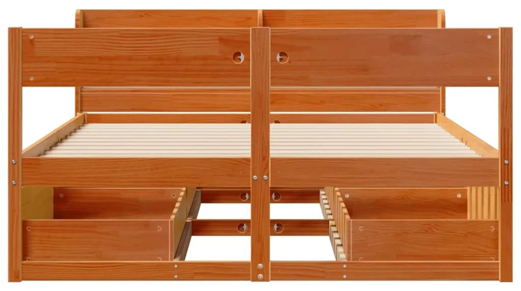 Cama sem colchão 150x200 cm madeira pinho maciça castanho-mel
