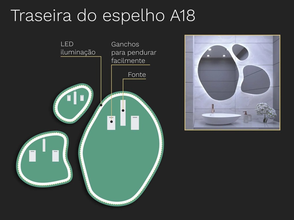 Espelho LED orgânico com iluminação A18