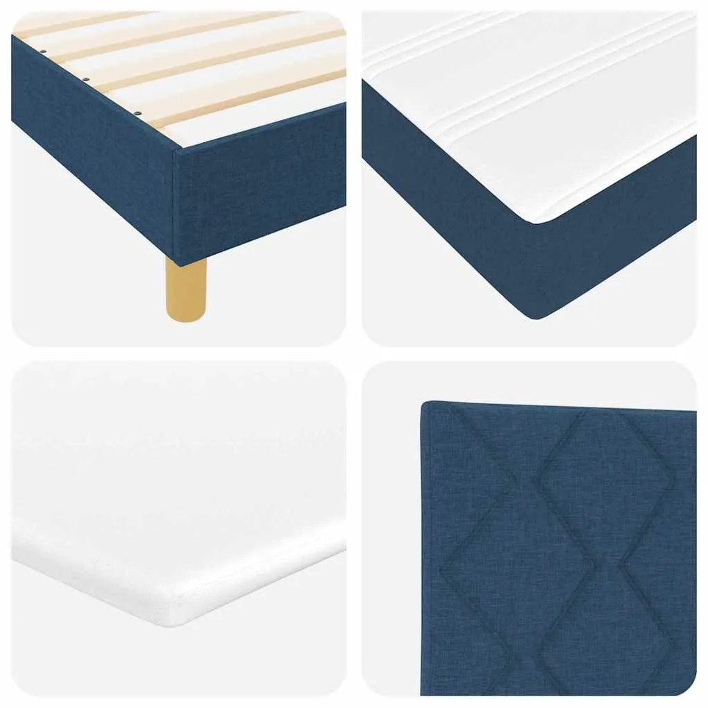 Cama Box Spring com Colchão e LED Azul 140x200 cm Tecido