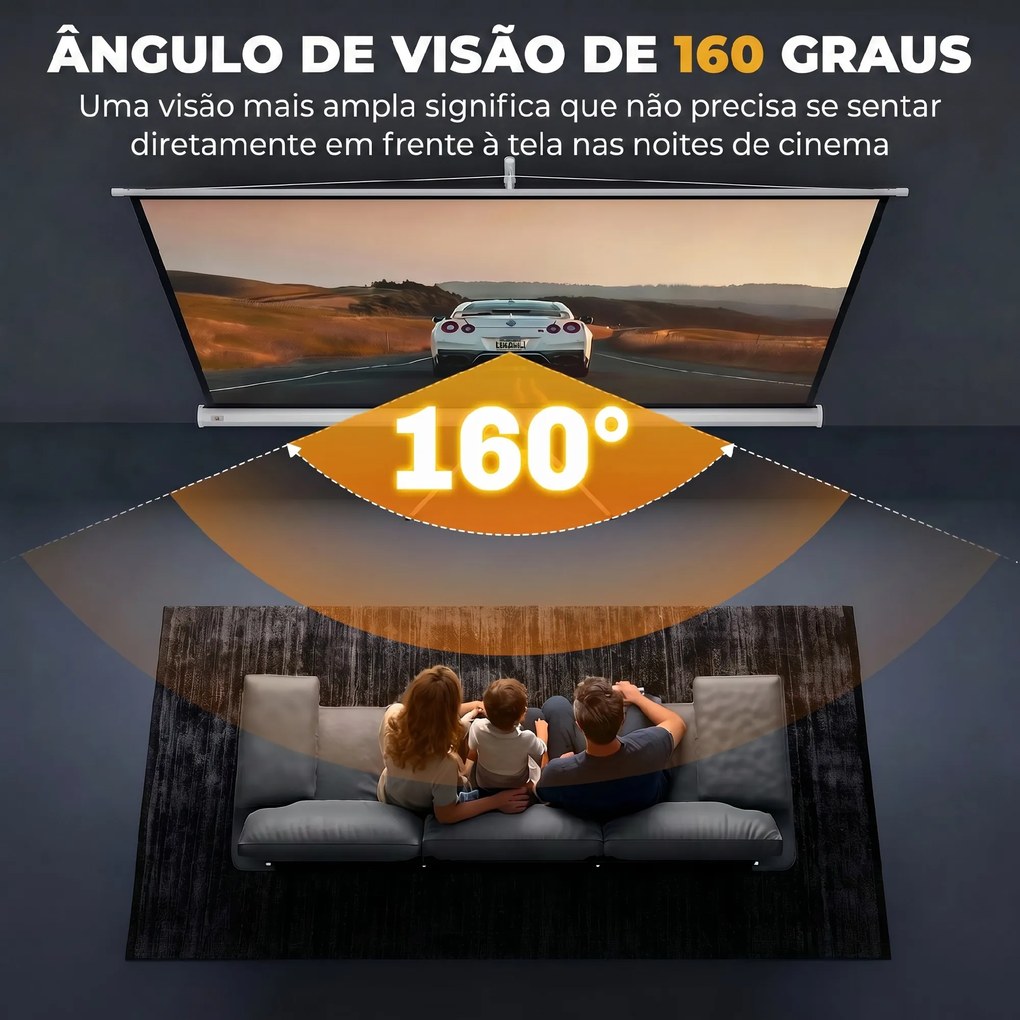 Ecrã de Projeção com Suporte Portátil 100 Polegadas Formato 16:9 Altura Ajustável 221x124 cm Branco