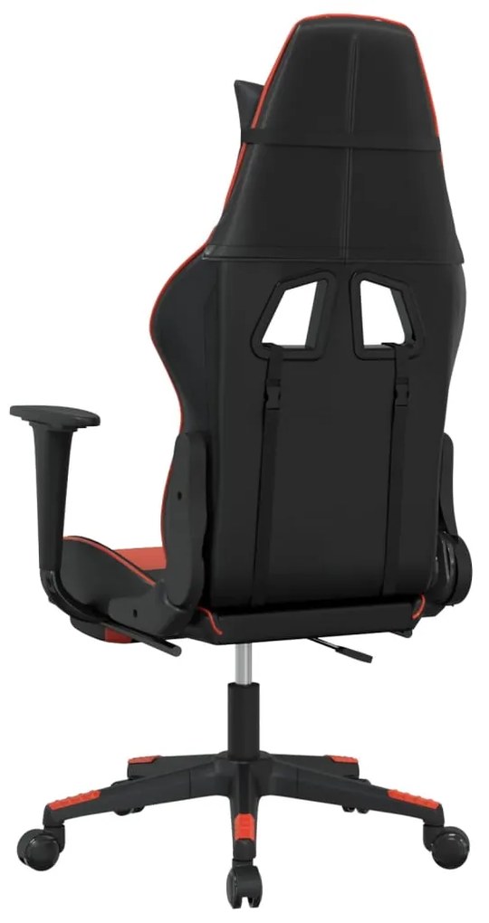 Cadeira gaming c/ apoio pés couro artificial preto e vermelho