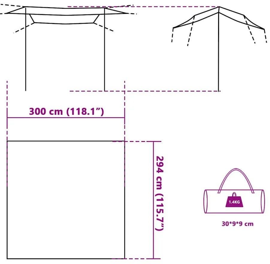 Lona de campismo 300x294 cm impermeável cinzento e laranja