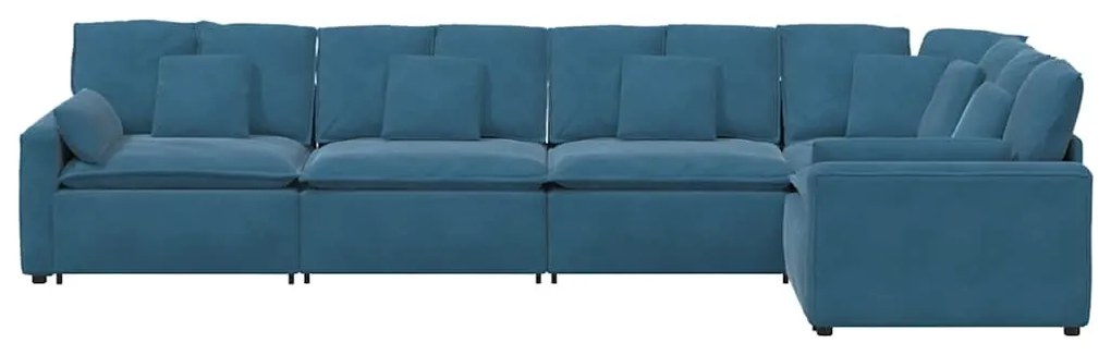 Sofá modular com almofadas veludo azul