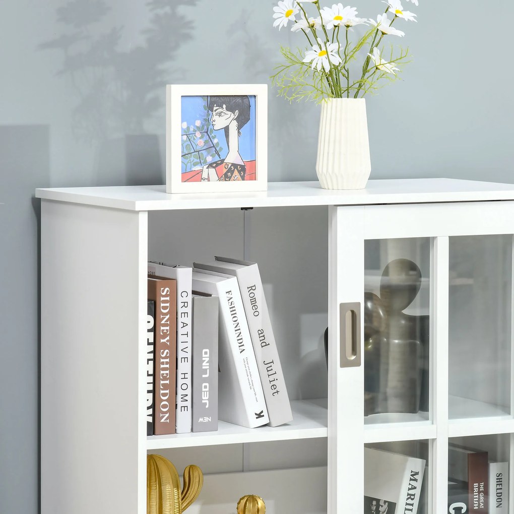 HOMCOM Estante para Livros Vitrine com 2 Portas Corredeiras Prateleiras Ajustáveis de Armazenamento Móvel Organizador para Escritório Sala de Estar Estúdio 80x40x121,7cm Branco