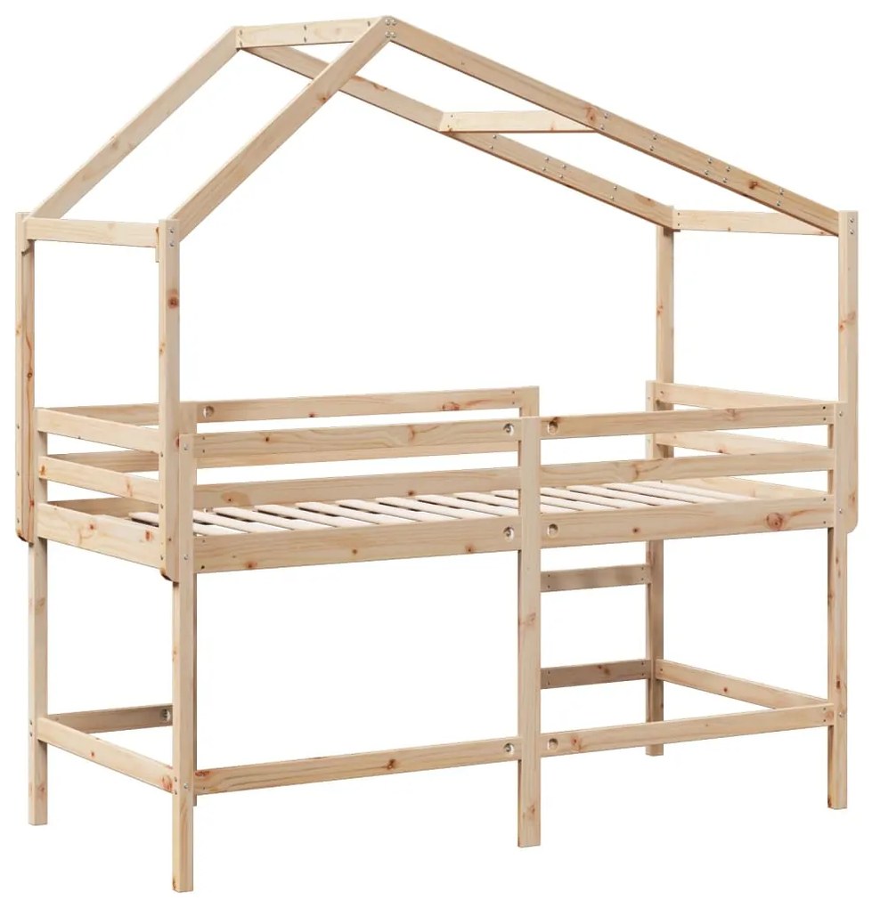 Cama alta c/ escada e telhado 90x190 cm pinho maciço