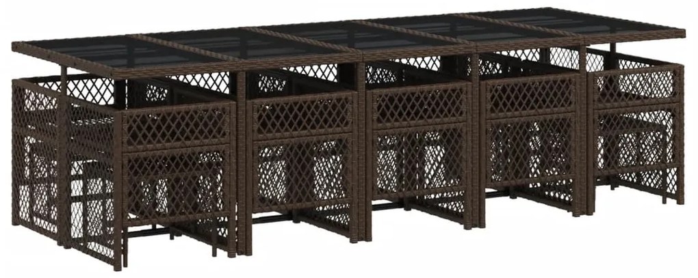 15 pcs conjunto jantar p/ jardim c/ almofadões vime PE castanho