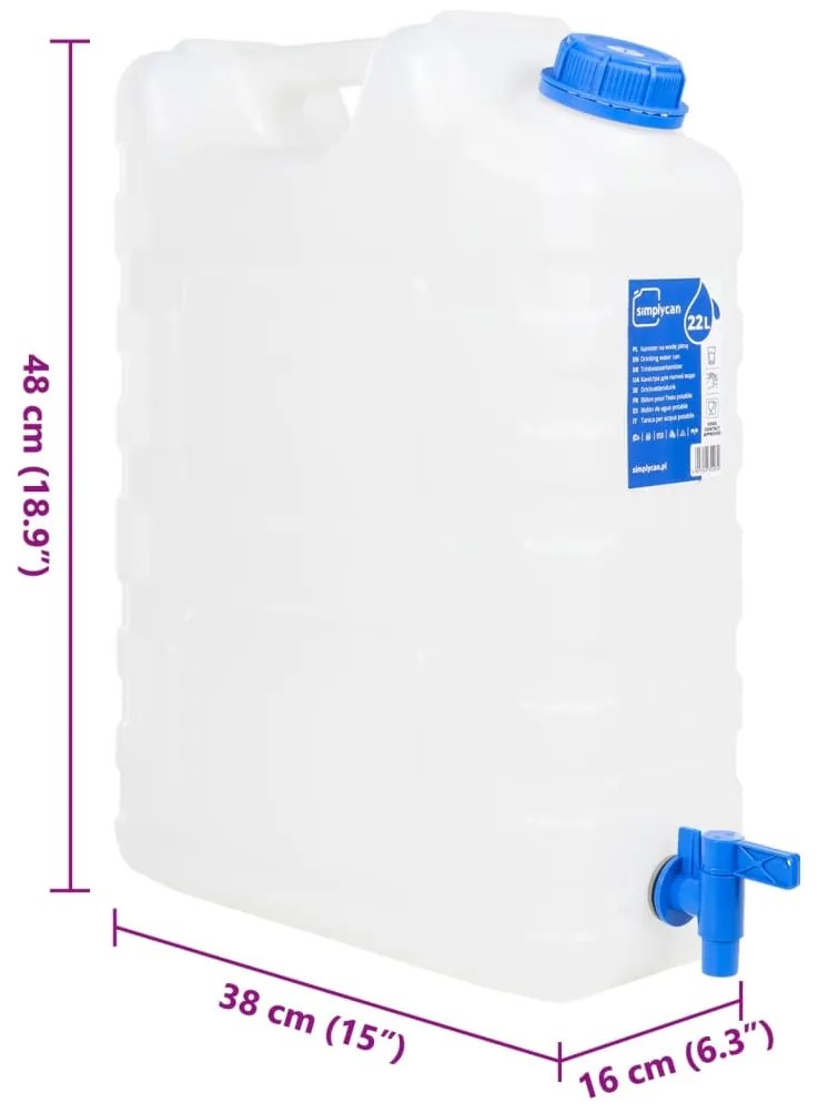 Recipiente de água com torneira transparente 20 L plástico