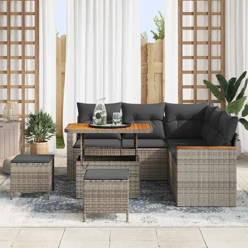 Conjunto de Sofá de Jardim vidaXL com Almofadas Cinzas em Rattan Polip