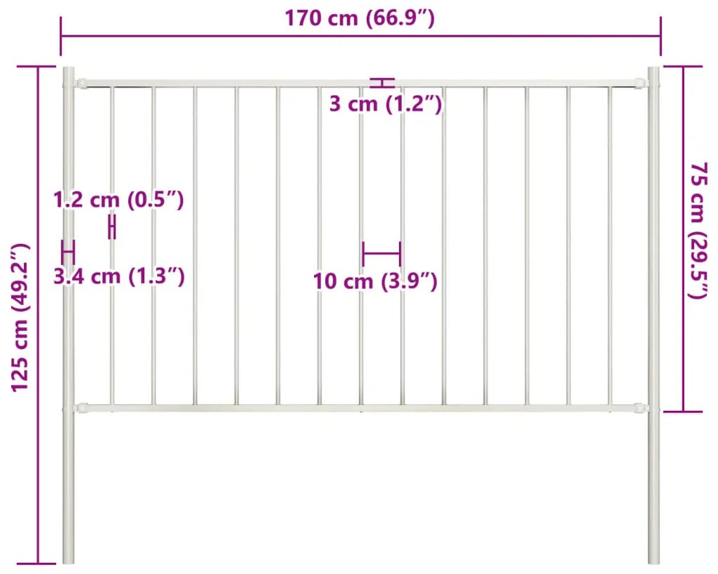 Painel vedação c/ postes aço revestido a pó 1,7x0,75 m branco