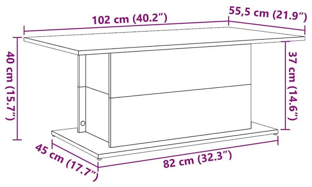 Mesa centro 102x55,5x40cm derivados madeira carvalho artisiano