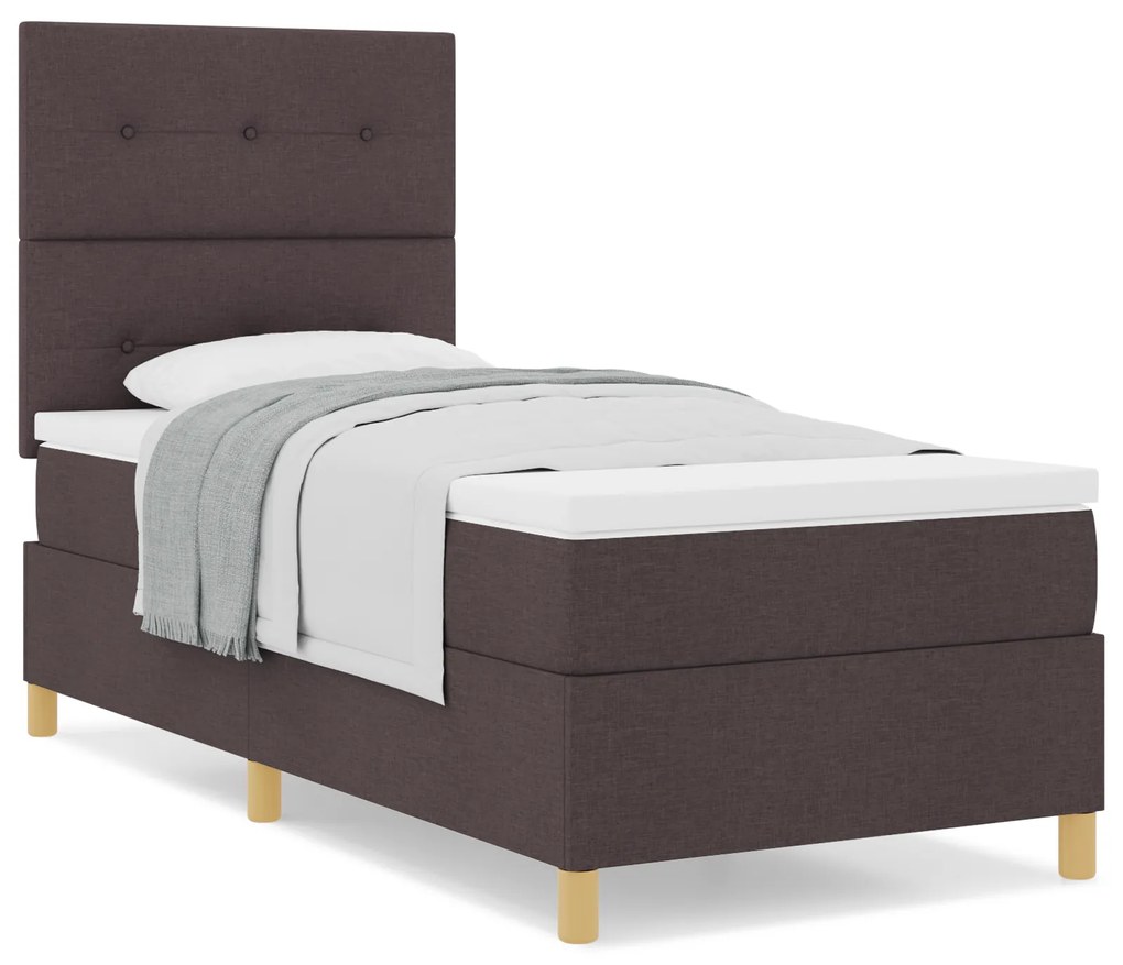 Cama Box Spring com Colchão Marrom Escuro 80x200 cm Tecido