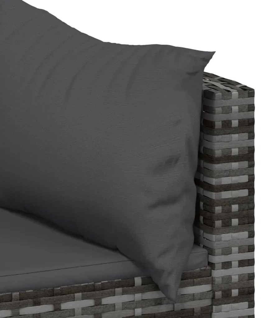 4 pcs conjunto lounge de jardim c/ almofadões vime PE cinzento