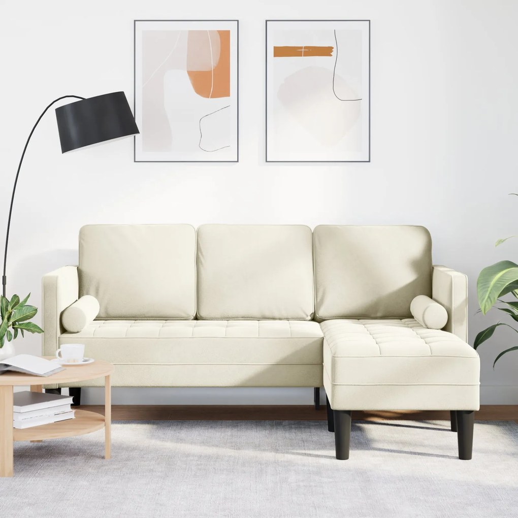 Sofá em L Creme 173x131x67 cm Veludo