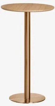 Mesa Alta De Bar Redonda Ø60 Cm Em Mdf Xiren Castanho Madeira Natural - Ouro Rosa Escovado - Sklum