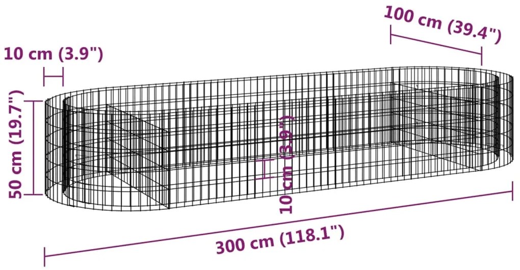 Canteiro elevado/cesto gabião 300x100x50 cm ferro galvanizado