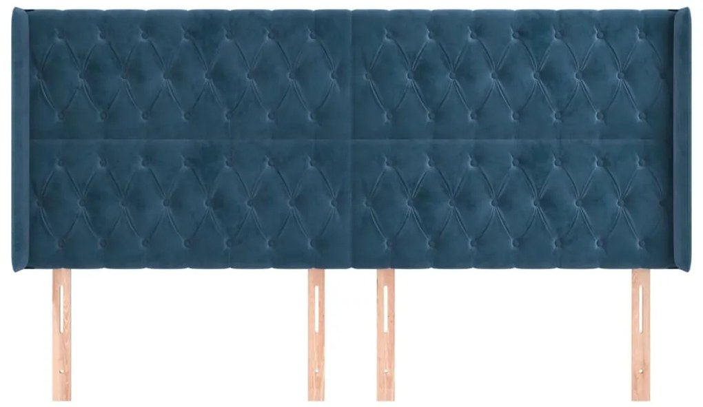 Cabeceira cama c/ abas veludo 183x16x118/128 cm azul-escuro