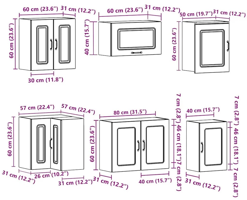 11 peças armário de cozinha conjunto Kalmar carvalho defumado