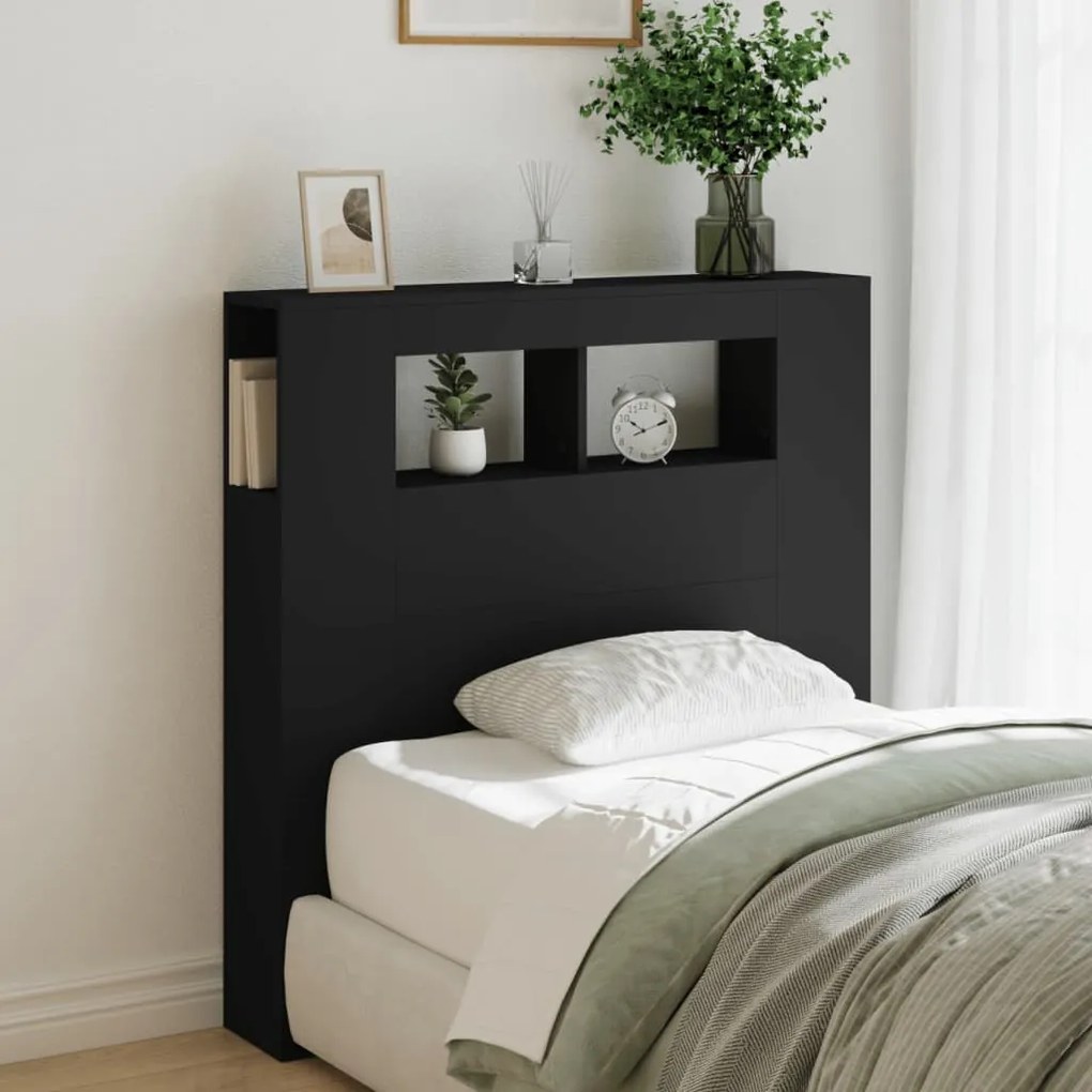 Cabeceira cama c/ LEDs 100x18,5x103,5 cm deriv. madeira preto