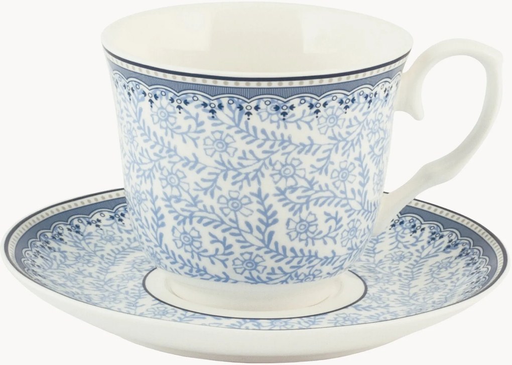 Chávenas de chá em porcelana com pires Blue Dream, conjunto de 2