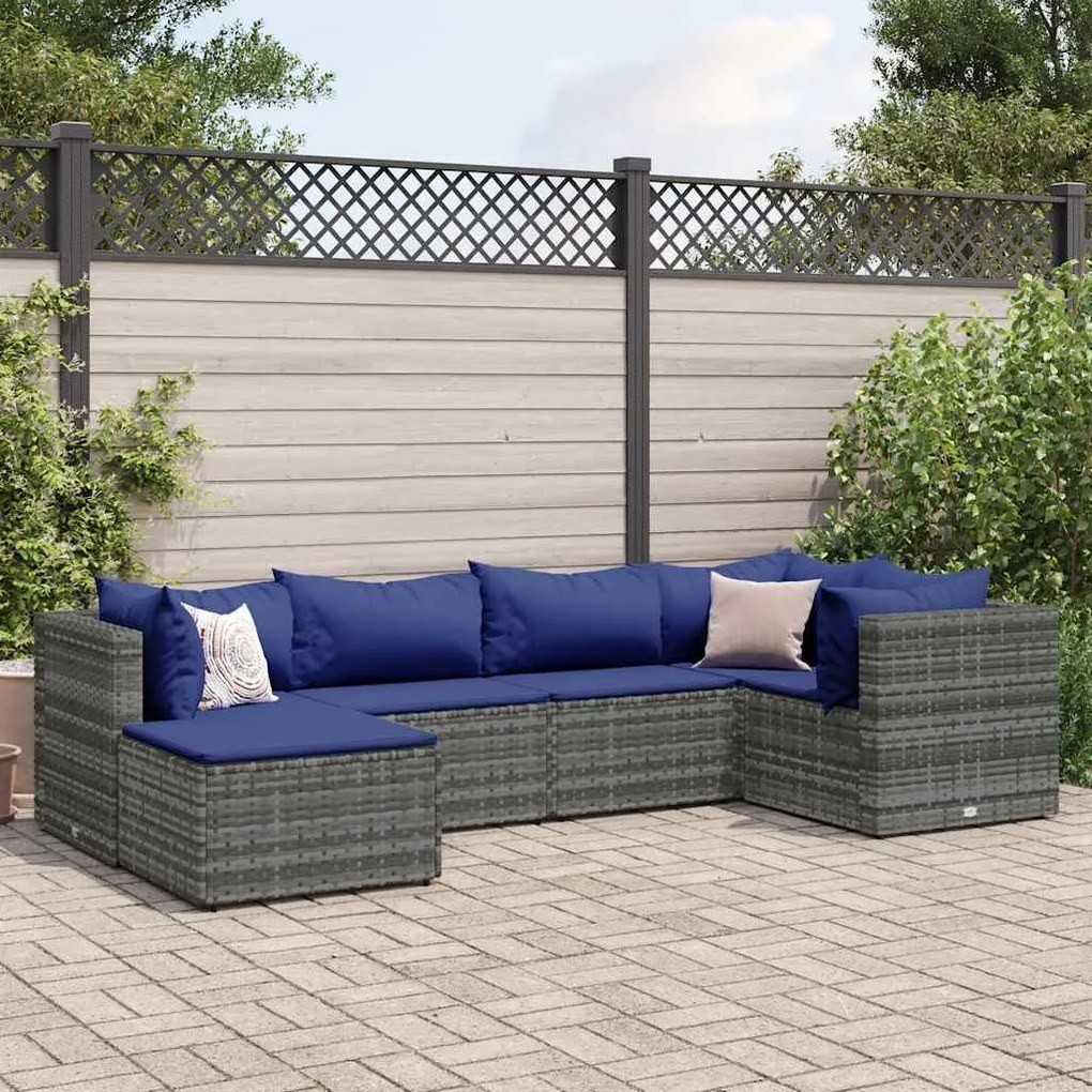vidaXL 6 pcs conjunto lounge de jardim c/ almofadões vime PE cinzento