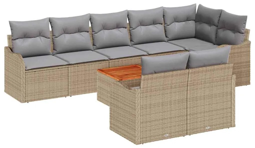 Conjunto de Sofá de Jardim 9 pcs Bege, branco Médio-Grande